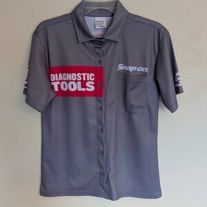 Vintage Snap-on Women's Gray Short Sleeve Button Down Bowling Shirt | Size Small